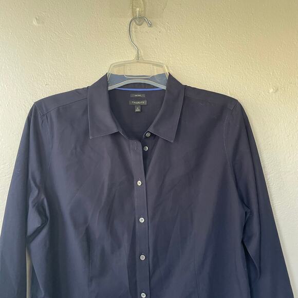 Talbots Navy Blue Wrinkle Free Buttondown Shirt no iron - Picture 3 of 9